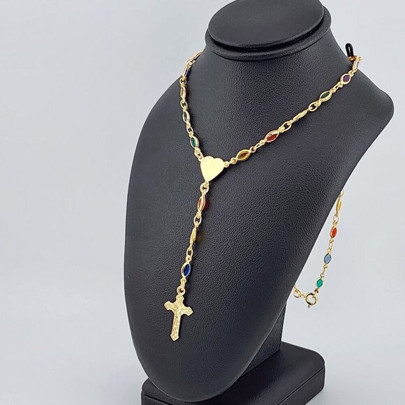 Brand New Brazilian 18k Gold Filled Multi Color Heart Cross Necklace - Picture 8 of 10